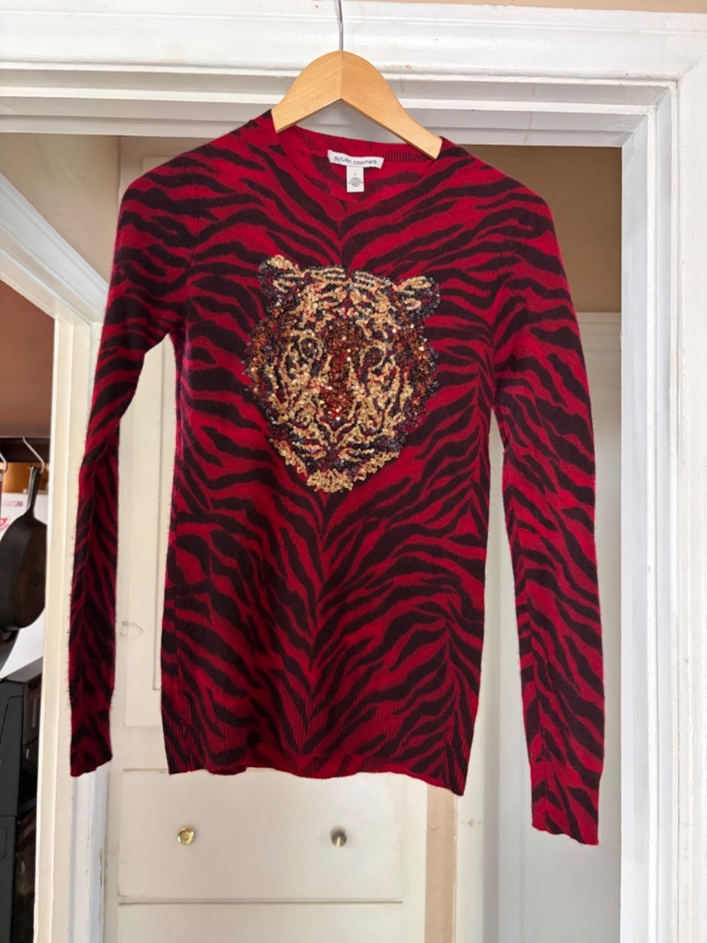 Autumn Cashmere 100% Cashmere Tiger Zebra Sweater Sequin Tiger Size S